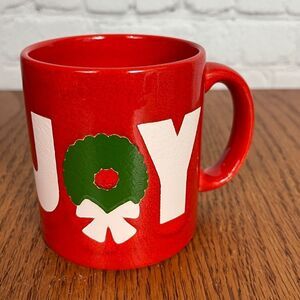 Vintage Waechtersbach Red Mug White Joy & wreath Bow Christmas Germany Holiday